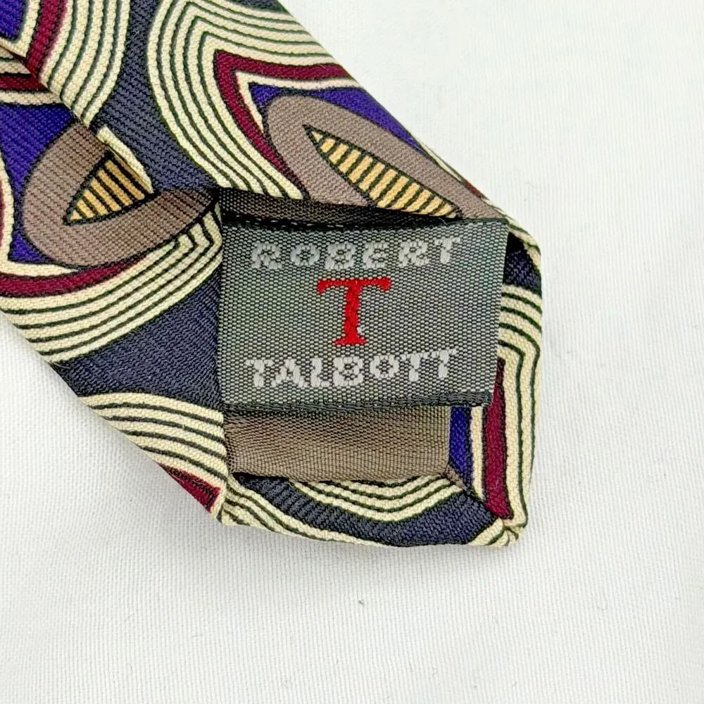 Robert Talbott Studio for Halls Silk Tie Geometric Abstract Black Taupe 60x3.75